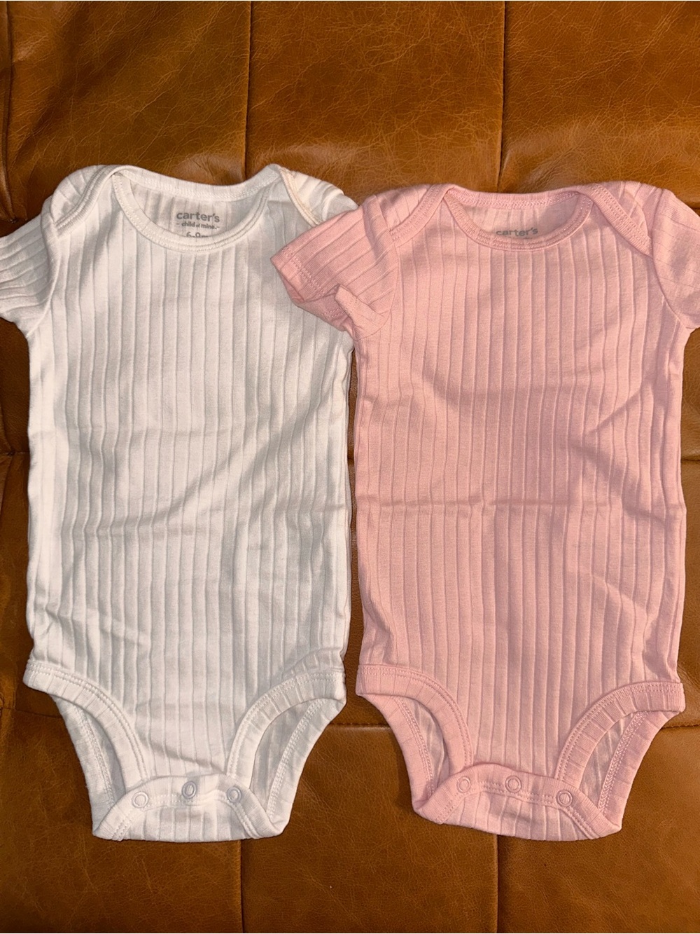 NWOT Carter's Ribbed Short-Sleeve One-Piece Bodysuits - White, Pink & Lilac